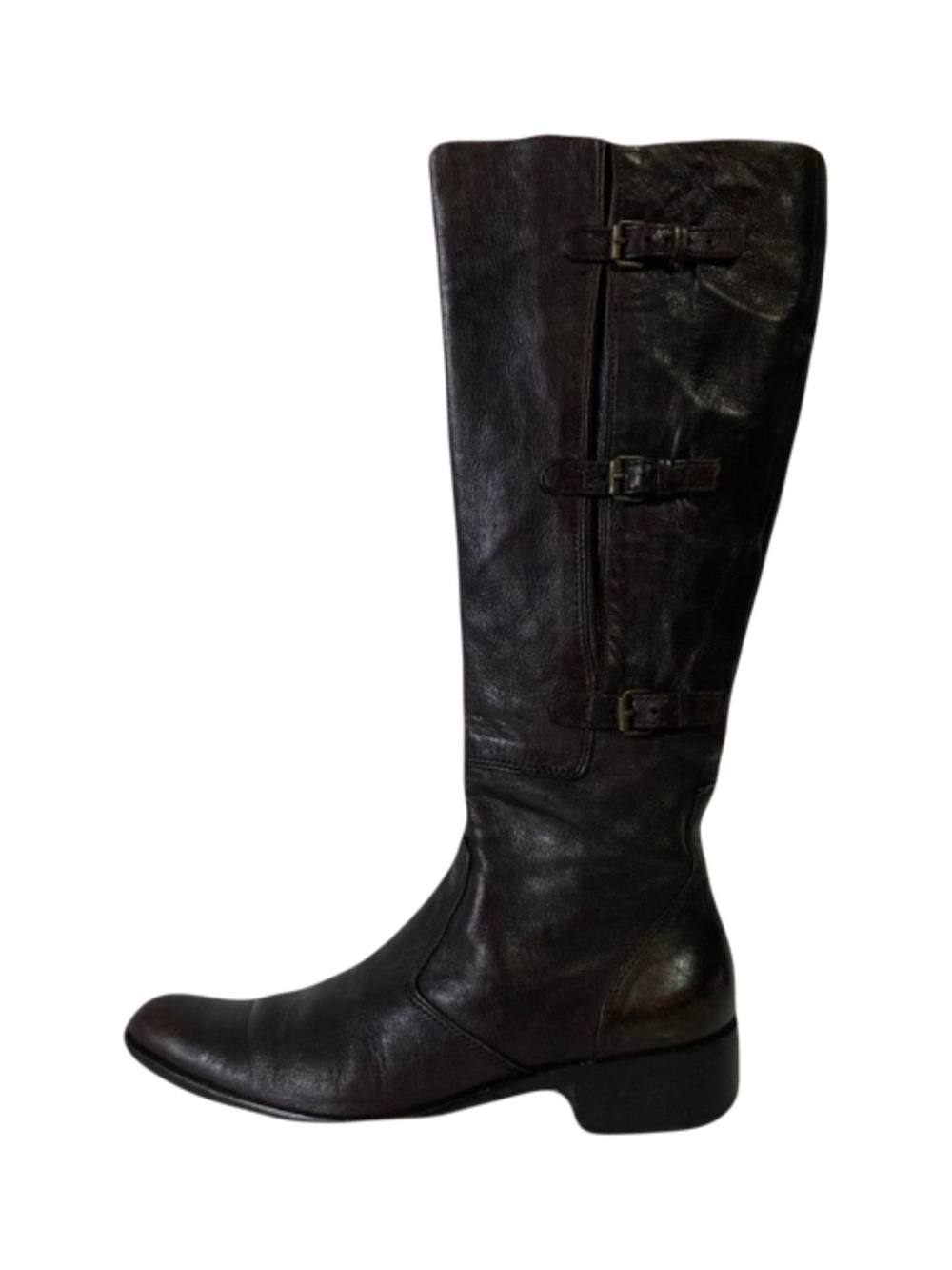 MARIPE Boots EU 37.5/US 7.5 Brown Leather 3-Straps Buckle Adjust Width Zip